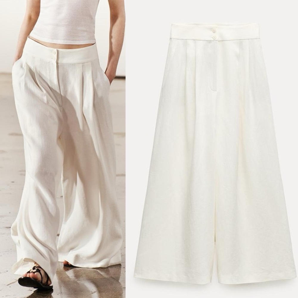 NWT Zara Linen Wide Leg Pants Size M